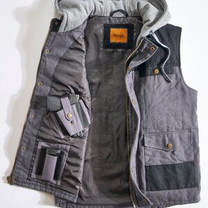 Concealed Carry Hooded Waxed Canvas Vest- Black | Medium